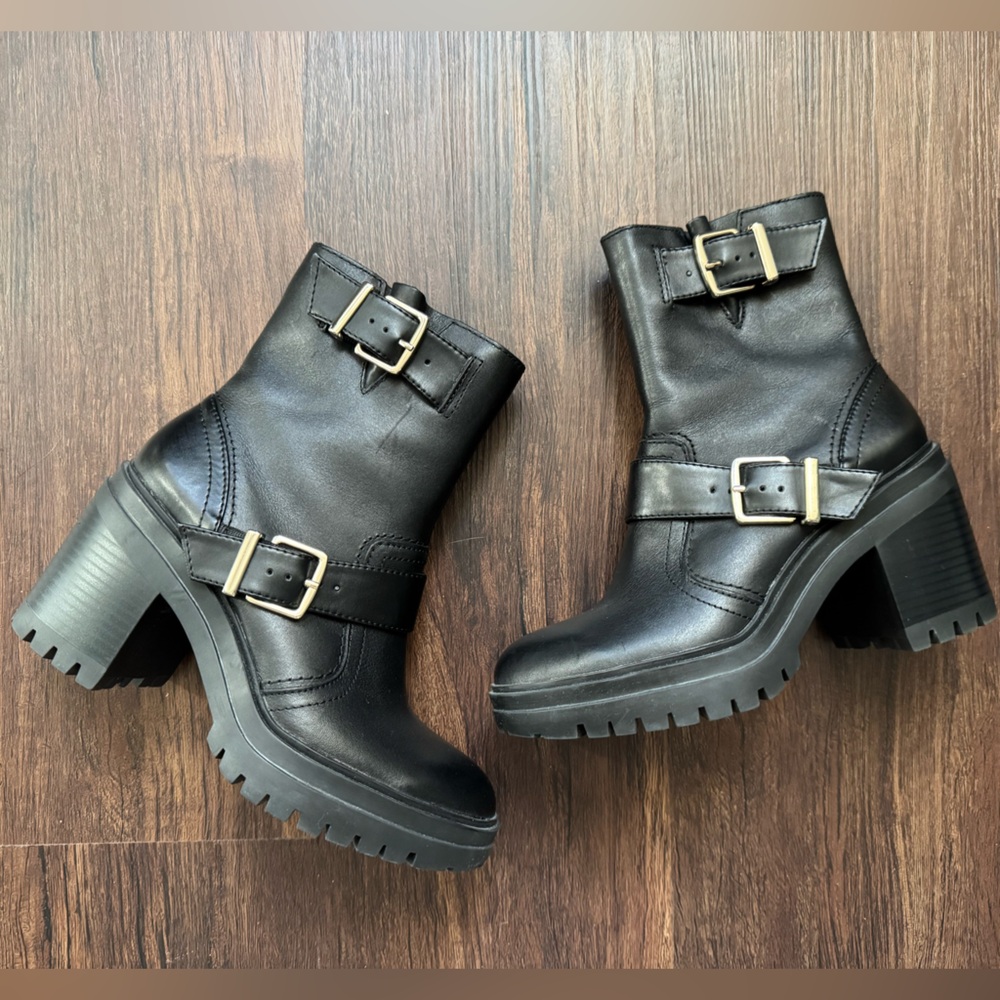 Kenneth Cole Black Leather Moto Boots